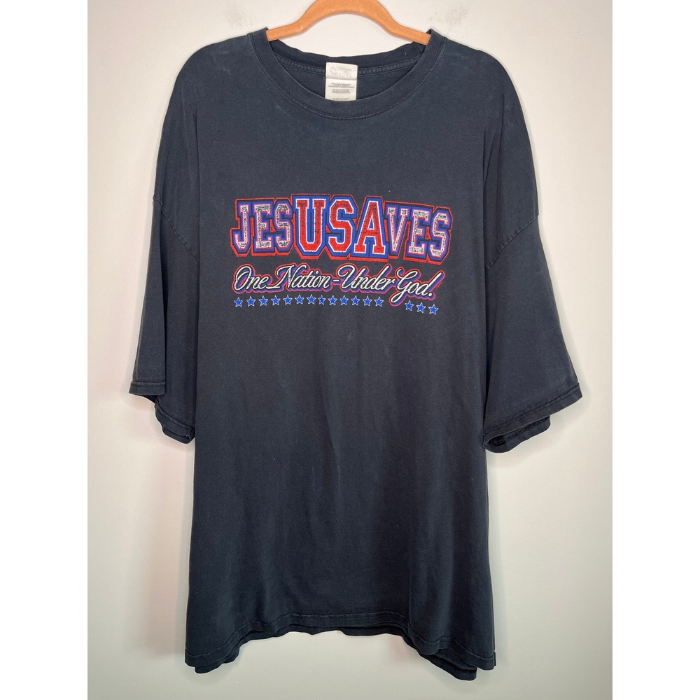 2000s Jesus Saves USA Patriotic One Nation Under God Christian Bible Shirt 4X